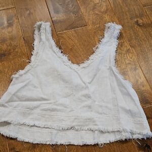 Urban Outfitters White Frayed V-Neck Crop Tank